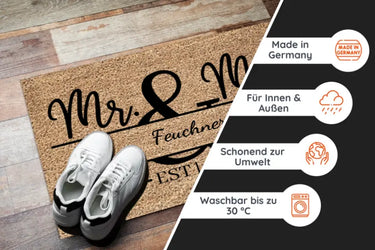 Mr&Mrs - Personalisierte Fußmatte zur Hochzeit - Für Ehepaare, Braut & Bräutigam - 02